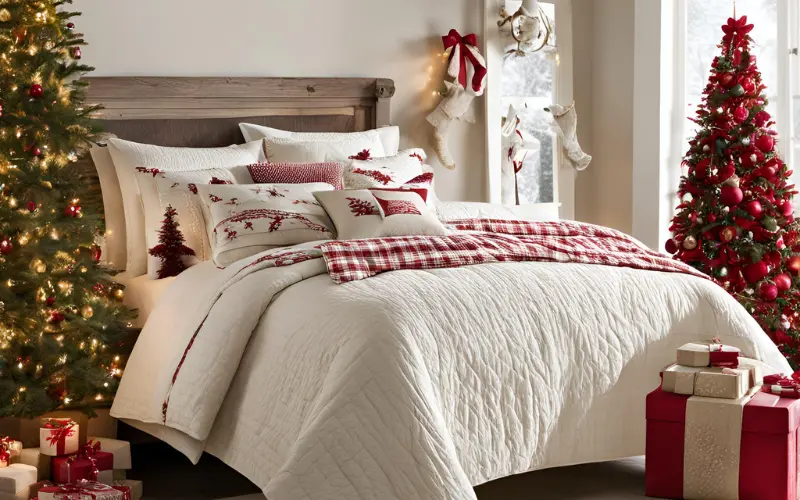 Christmas Bedroom Decorate for Christmas Off White Quilt